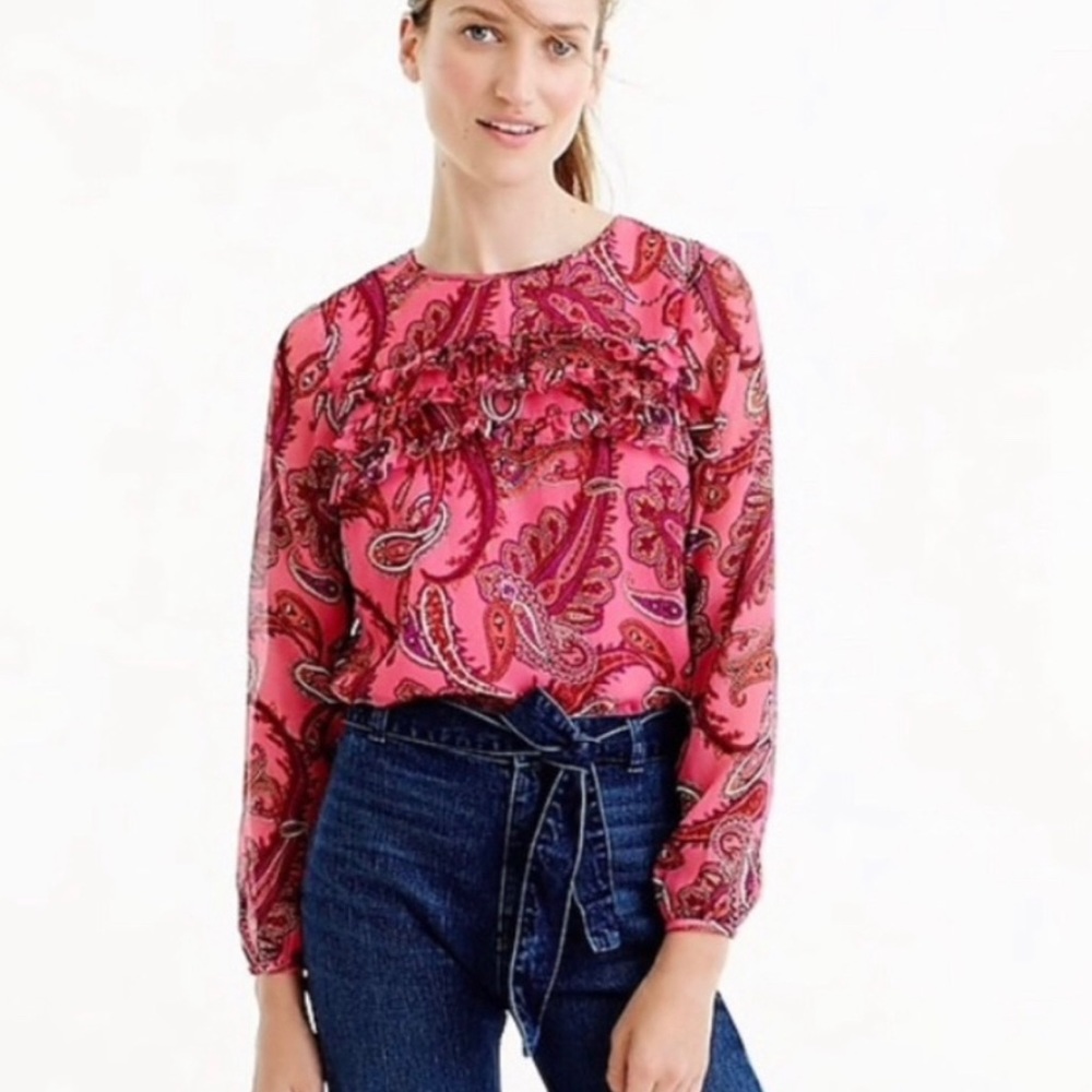 J Crew‎ Paisley Silk long sleeves Print Blouse